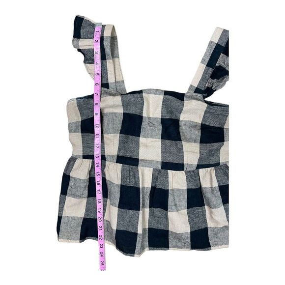 Who What Wear Black Tan Check Peplum Tank Top Sleeveless Size M Ruffles Linen - Picture 5 of 7